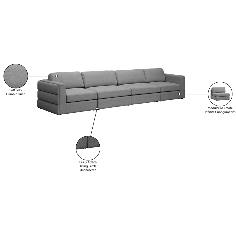 Meridian Furniture Beckham Grey Durable Linen Textured Fabric Modular Sofa