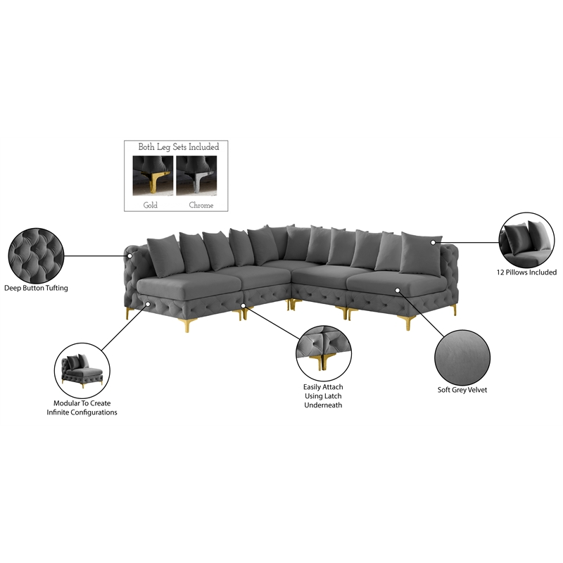 Meridian Furniture Tremblay Grey Velvet Modular Sectional