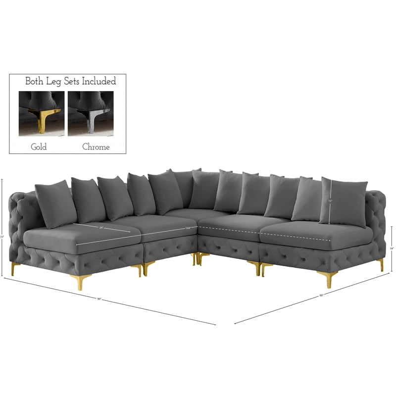 Meridian Furniture Tremblay Grey Velvet Modular Sectional