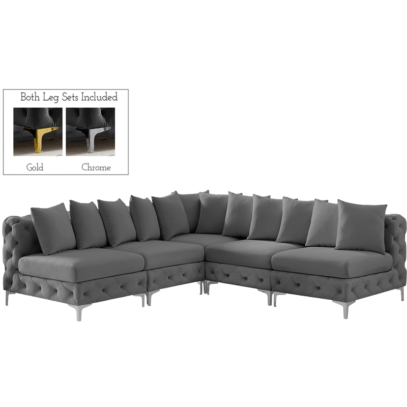 Meridian Furniture Tremblay Grey Velvet Modular Sectional