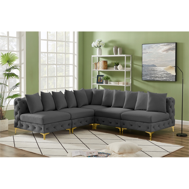 Meridian Furniture Tremblay Grey Velvet Modular Sectional