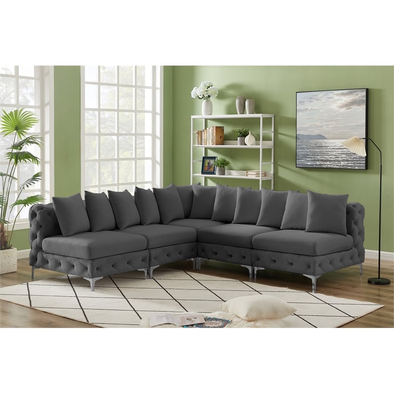 Meridian Furniture Tremblay Grey Velvet Modular Sectional