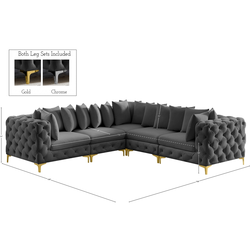 Meridian Furniture Tremblay Grey Velvet Modular Sectional