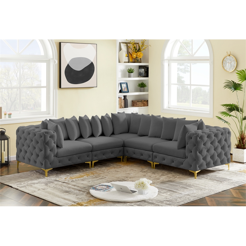 Meridian Furniture Tremblay Grey Velvet Modular Sectional