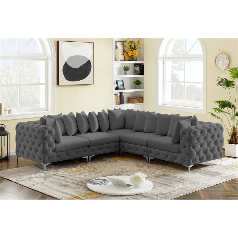 Meridian Furniture Tremblay Grey Velvet Modular Sectional
