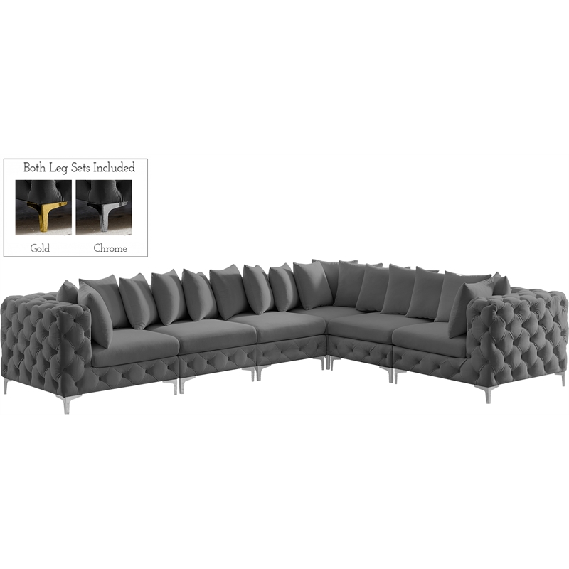 Meridian Furniture Tremblay Grey Velvet Modular Sectional