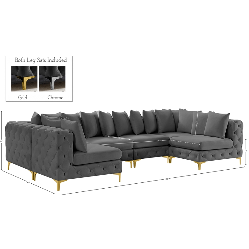 Meridian Furniture Tremblay Grey Velvet Modular Sectional