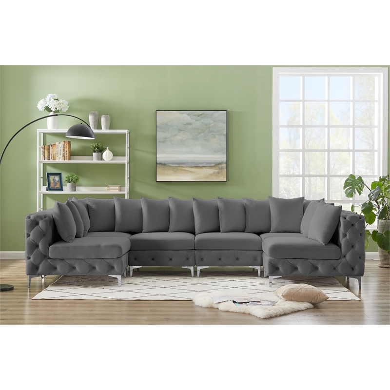 Meridian Furniture Tremblay Grey Velvet Modular Sectional