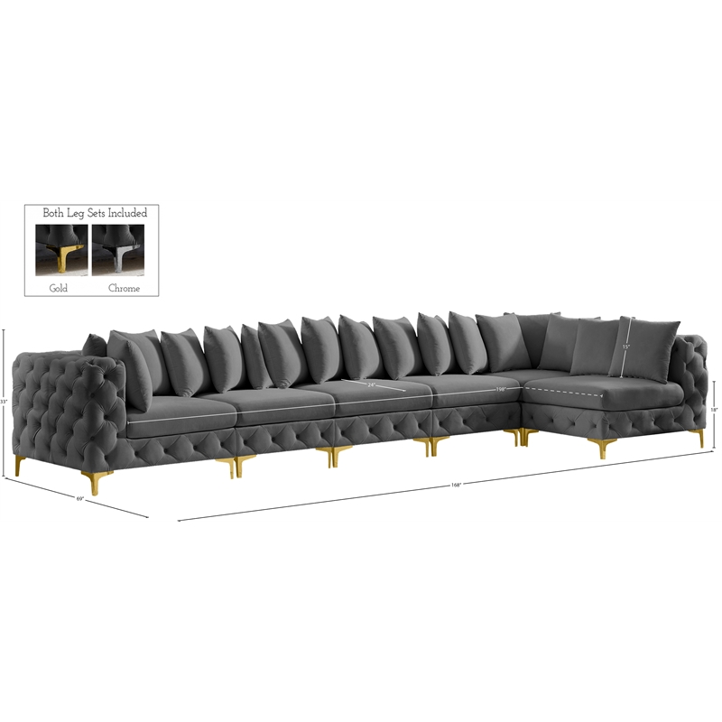 Meridian Furniture Tremblay Grey Velvet Modular Sectional
