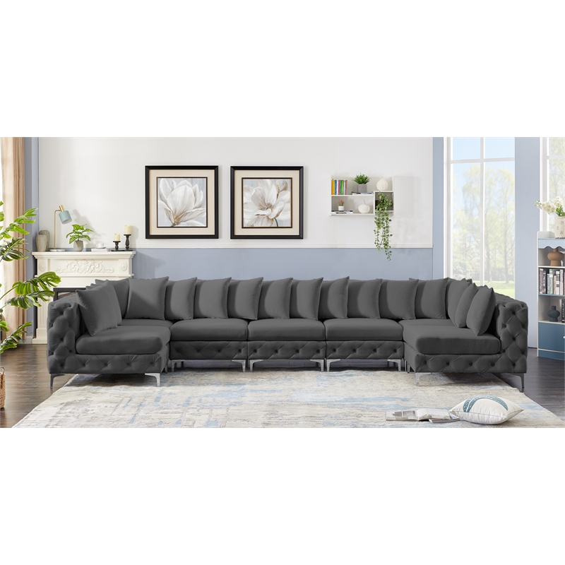 Meridian Furniture Tremblay Grey Velvet Modular Sectional