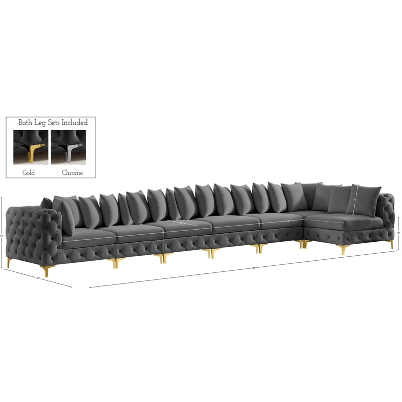 Meridian Furniture Tremblay Grey Velvet Modular Sectional