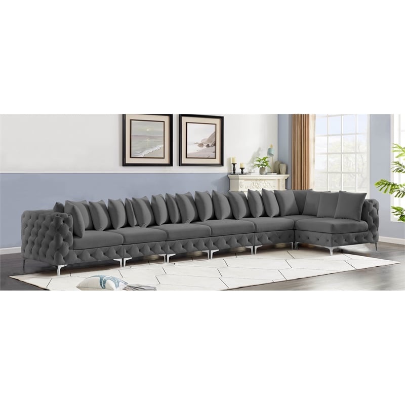 Meridian Furniture Tremblay Grey Velvet Modular Sectional