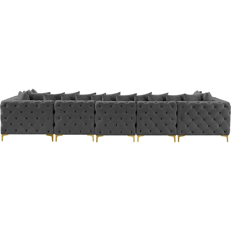 Meridian Furniture Tremblay Velvet Modular Sectional/Pillow in Gray/Gold-Chrome