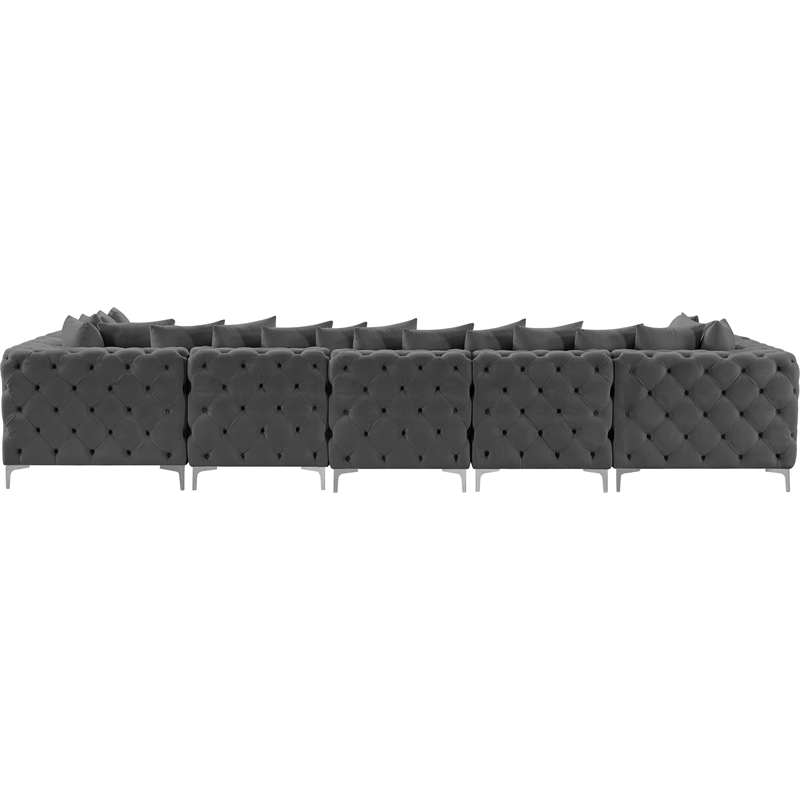 Meridian Furniture Tremblay Velvet Modular Sectional/Pillow in Gray/Gold-Chrome