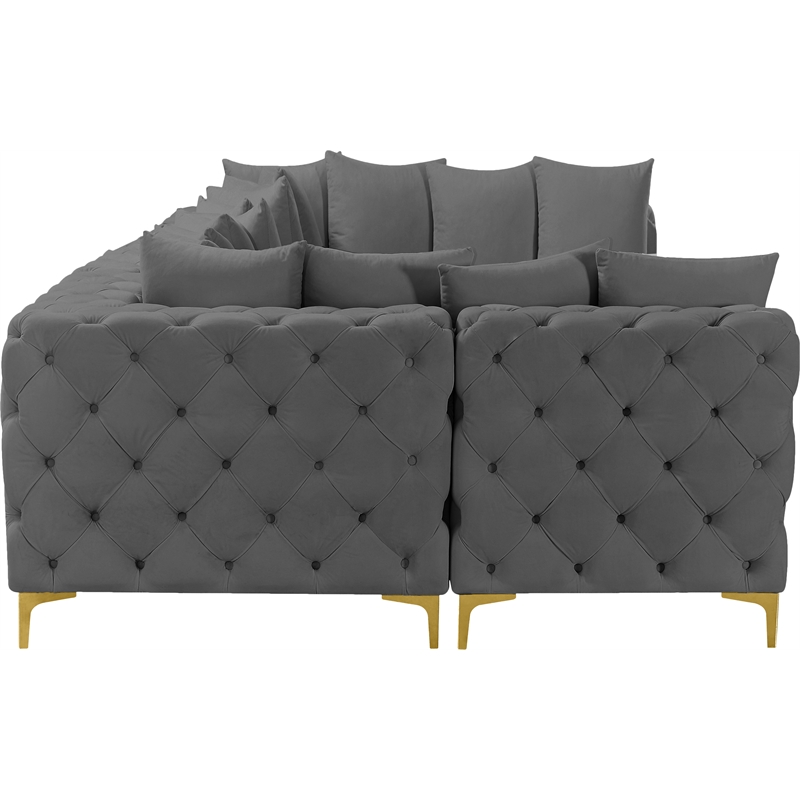 Meridian Furniture Tremblay Velvet Modular Sectional/Pillow in Gray/Gold-Chrome