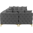 Meridian Furniture Tremblay Velvet Modular Sectional/Pillow in Gray/Gold-Chrome