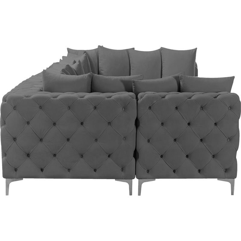 Meridian Furniture Tremblay Velvet Modular Sectional/Pillow in Gray/Gold-Chrome