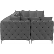 Meridian Furniture Tremblay Velvet Modular Sectional/Pillow in Gray/Gold-Chrome