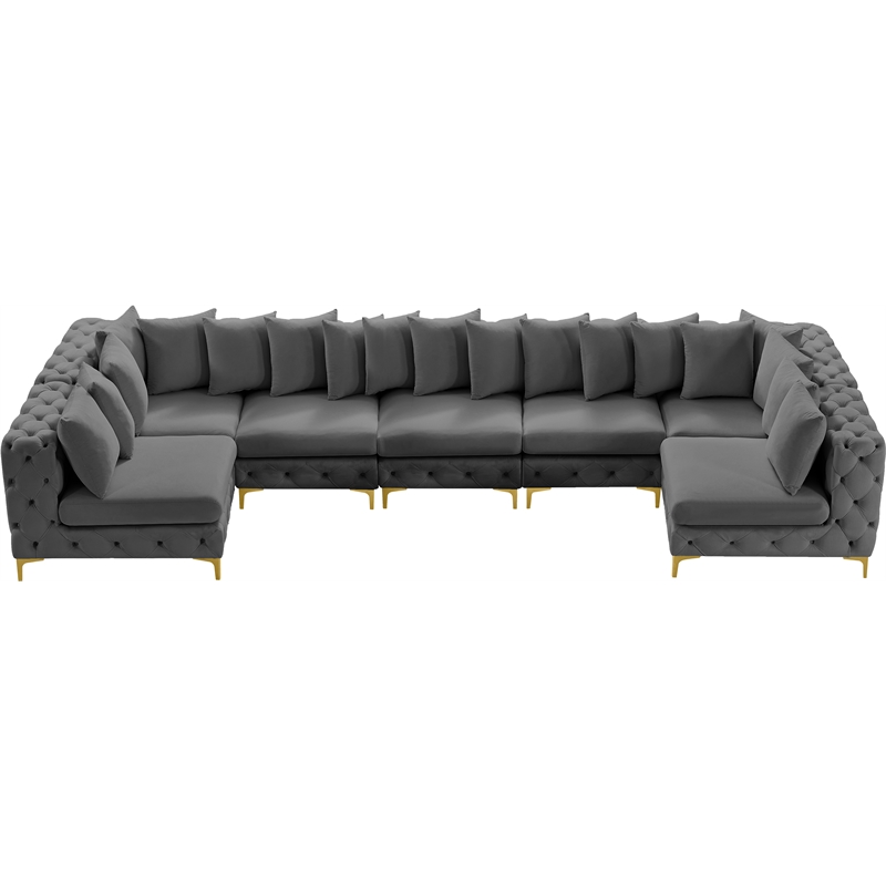 Meridian Furniture Tremblay Velvet Modular Sectional/Pillow in Gray/Gold-Chrome