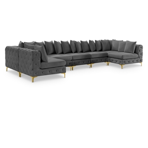Meridian Furniture Tremblay Velvet Modular Sectional/Pillow in Gray/Gold-Chrome