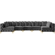 Meridian Furniture Tremblay Velvet Modular Sectional/Pillow in Gray/Gold-Chrome
