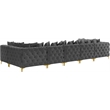 Meridian Furniture Tremblay Velvet Modular Sectional/Pillow in Gray/Gold-Chrome