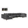 Meridian Furniture Tremblay Velvet Modular Sectional/Pillow in Gray/Gold-Chrome