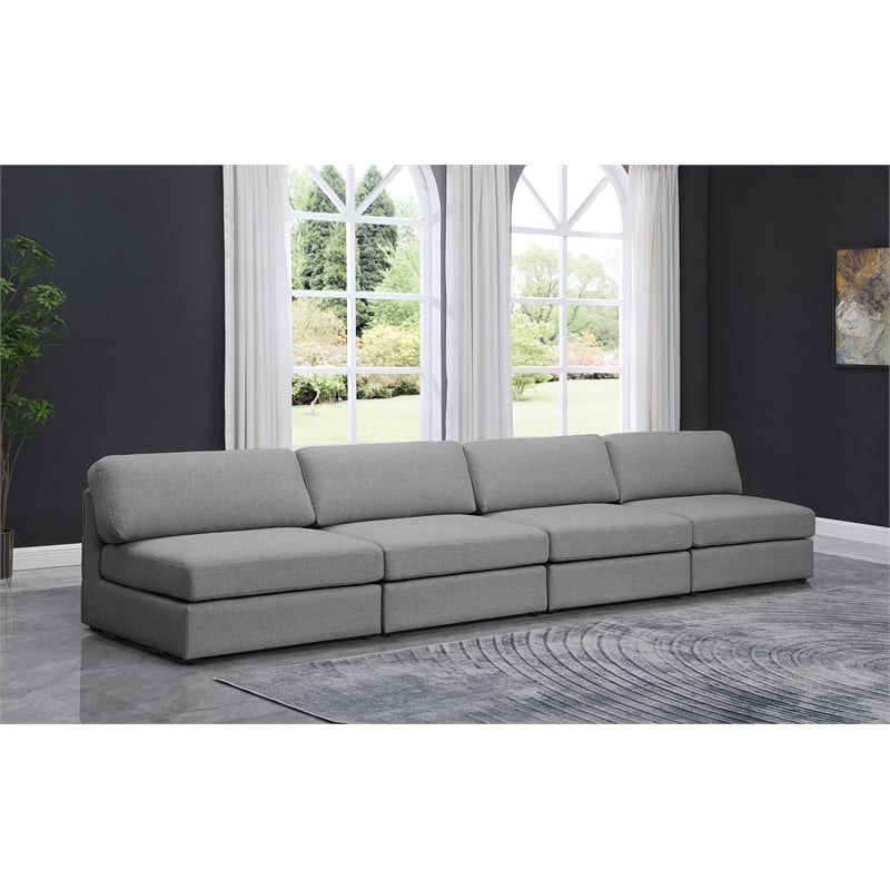 Meridian Furniture Beckham Grey Durable Linen Textured Fabric Modular Sofa