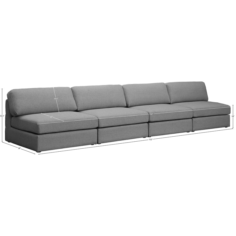 Meridian Furniture Beckham Grey Durable Linen Textured Fabric Modular Sofa