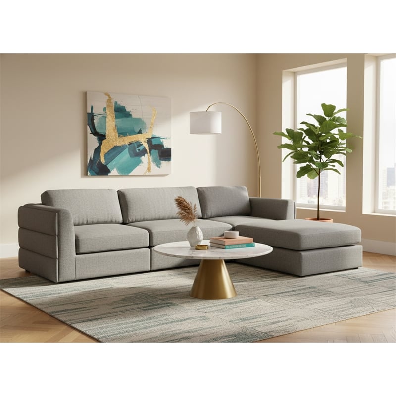 Meridian Furniture Beckham Grey Durable Linen Textured Fabric Modular Sectional