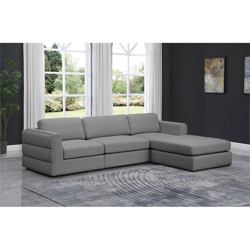 Meridian Furniture Beckham Grey Durable Linen Textured Fabric Modular Sectional