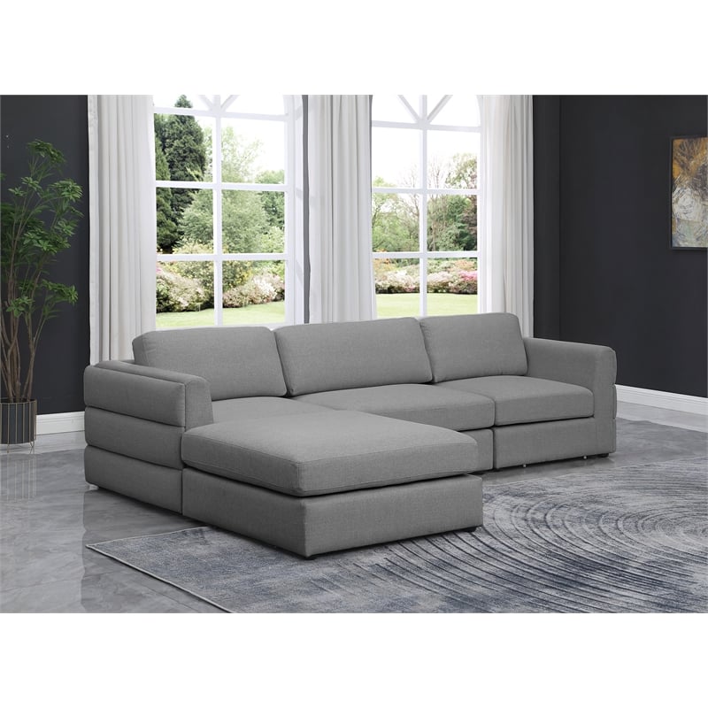Meridian Furniture Beckham Grey Durable Linen Textured Fabric Modular Sectional