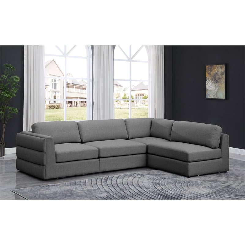 Meridian Furniture Beckham Grey Durable Linen Textured Fabric Modular Sectional