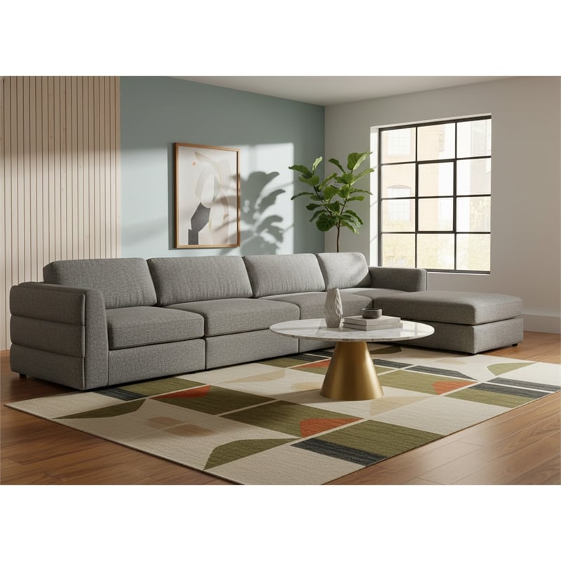 Meridian Furniture Beckham Grey Durable Linen Textured Fabric Modular Sectional