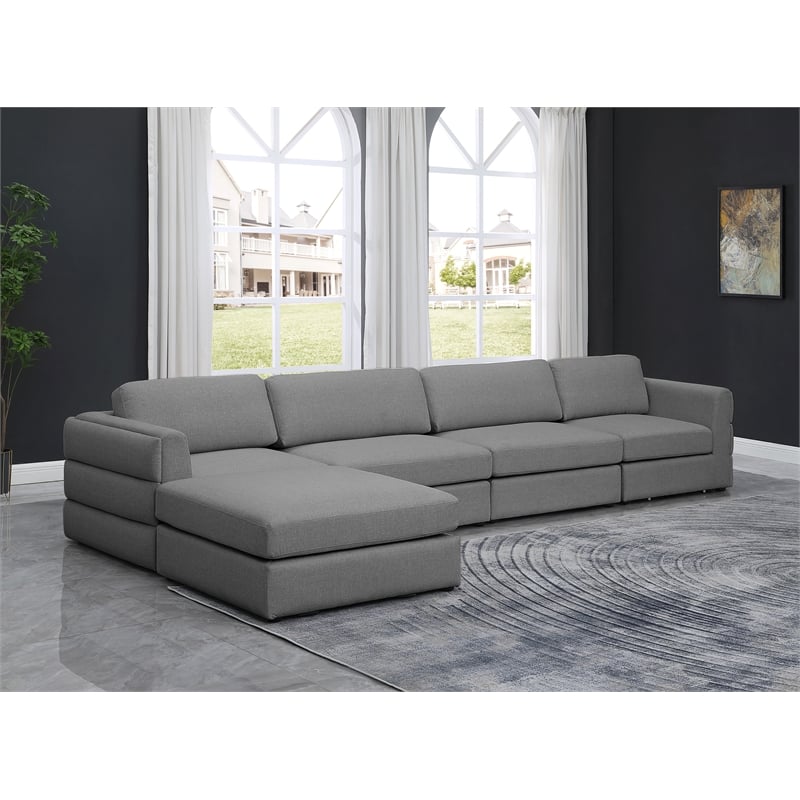 Meridian Furniture Beckham Grey Durable Linen Textured Fabric Modular Sectional