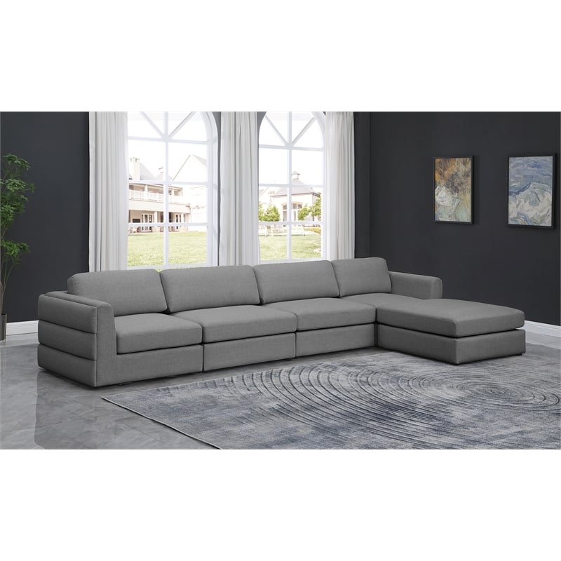 Meridian Furniture Beckham Grey Durable Linen Textured Fabric Modular Sectional