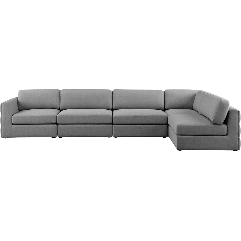 Meridian Furniture Beckham Grey Durable Linen Textured Fabric Modular Sectional