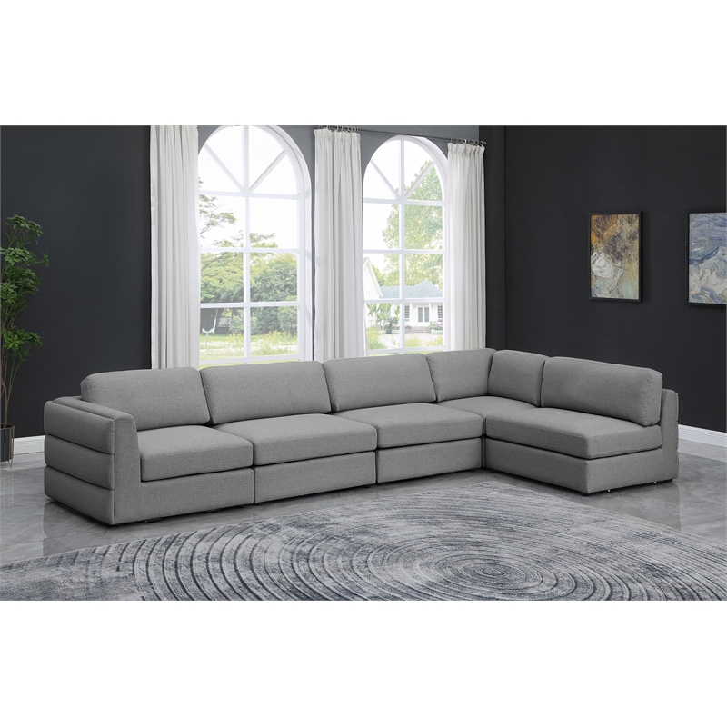 Meridian Furniture Beckham Grey Durable Linen Textured Fabric Modular Sectional