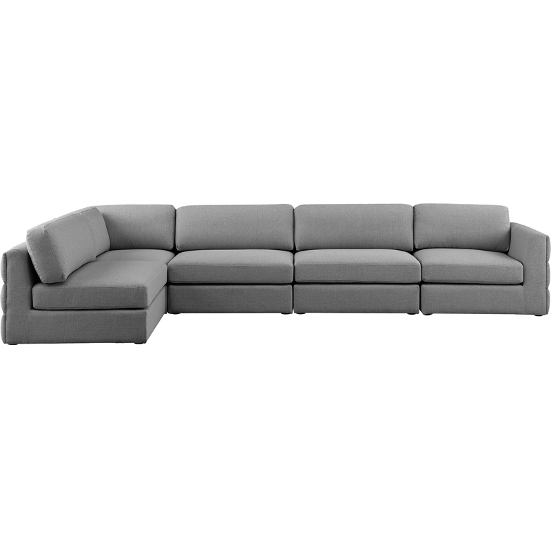 Meridian Furniture Beckham Grey Durable Linen Textured Fabric Modular Sectional
