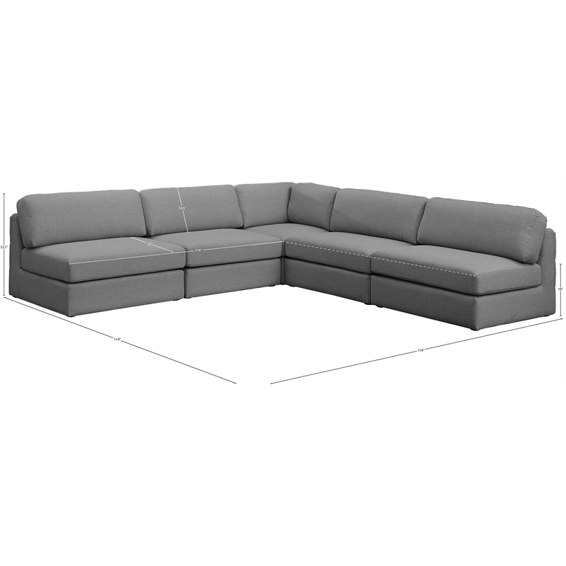 Meridian Furniture Beckham Grey Durable Linen Textured Fabric Modular Sectional