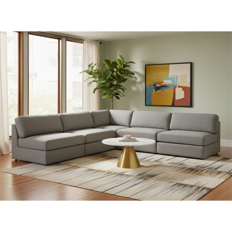 Meridian Furniture Beckham Grey Durable Linen Textured Fabric Modular Sectional
