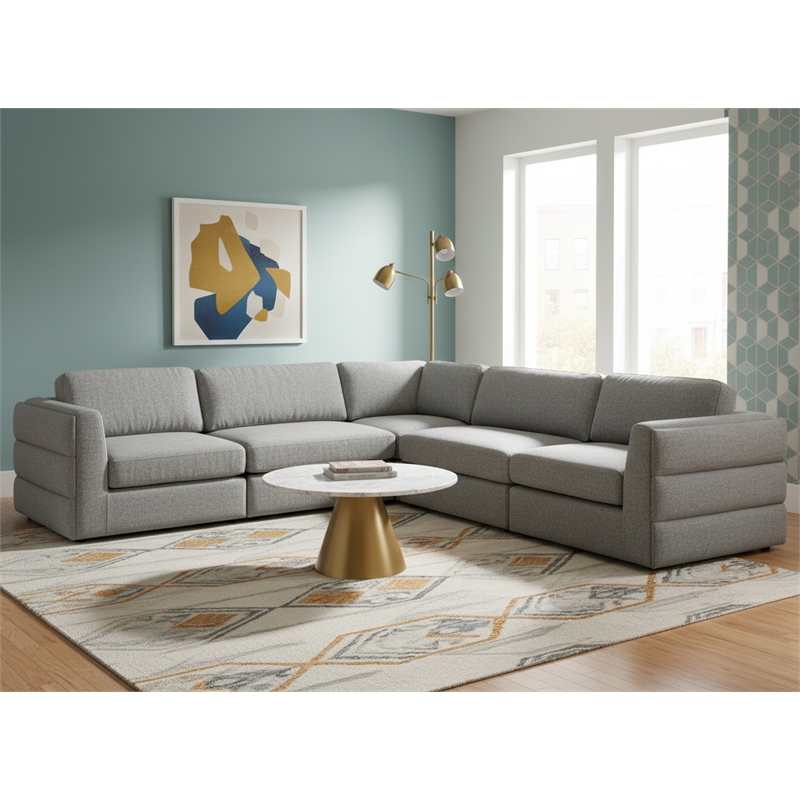 Meridian Furniture Beckham Grey Durable Linen Textured Fabric Modular Sectional