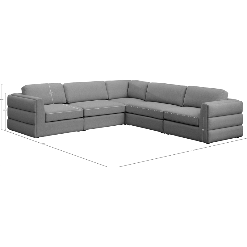 Meridian Furniture Beckham Grey Durable Linen Textured Fabric Modular Sectional