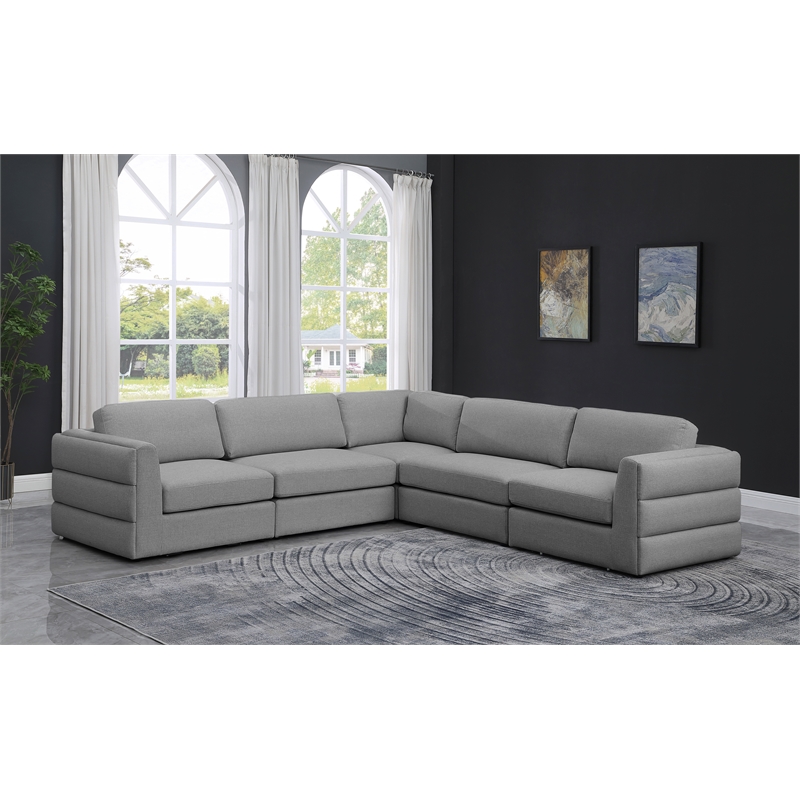 Meridian Furniture Beckham Grey Durable Linen Textured Fabric Modular Sectional