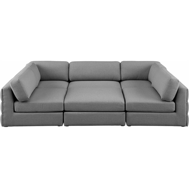 Meridian Furniture Beckham Grey Durable Linen Textured Fabric Modular Sectional