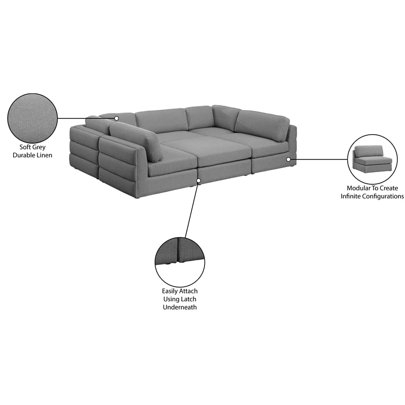 Meridian Furniture Beckham Grey Durable Linen Textured Fabric Modular Sectional