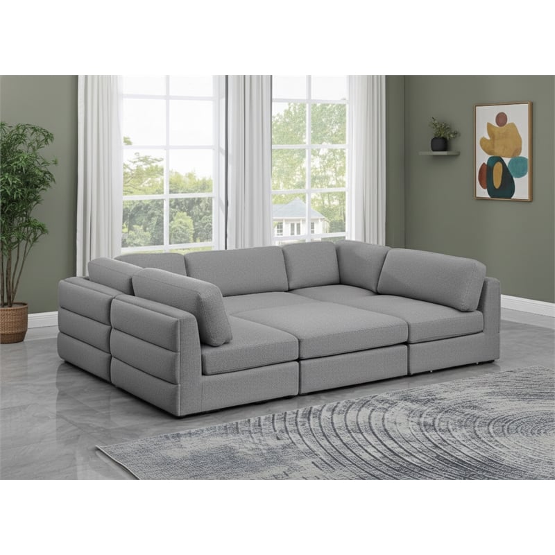 Meridian Furniture Beckham Grey Durable Linen Textured Fabric Modular Sectional