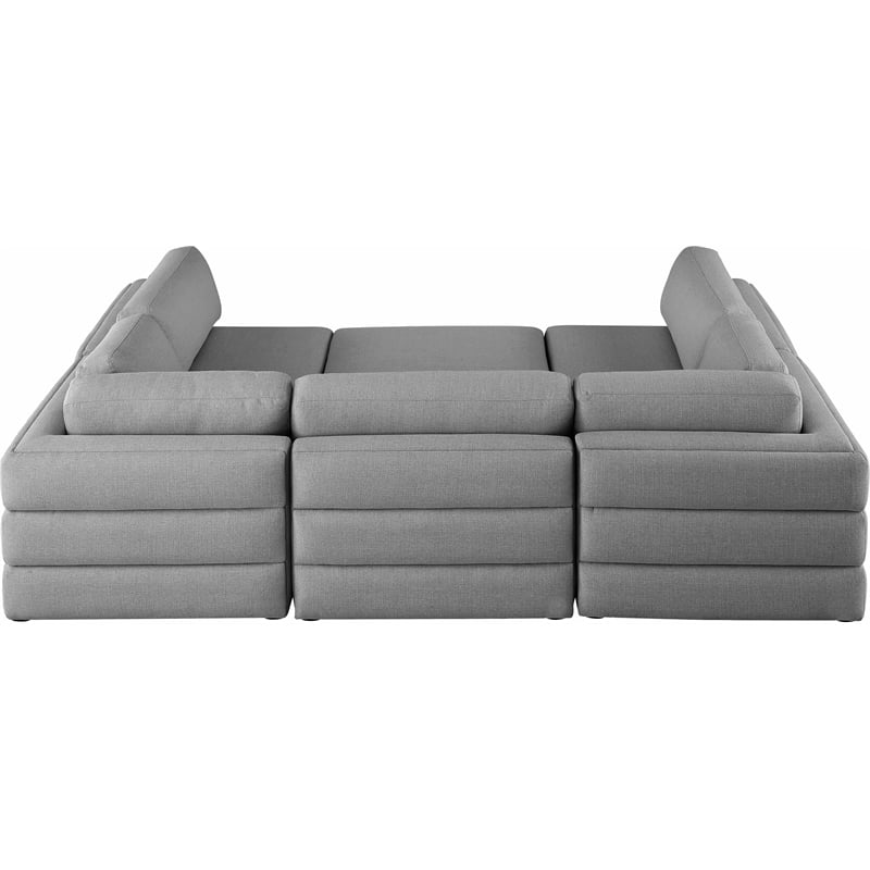 Meridian Furniture Beckham Grey Durable Linen Textured Fabric Modular Sectional