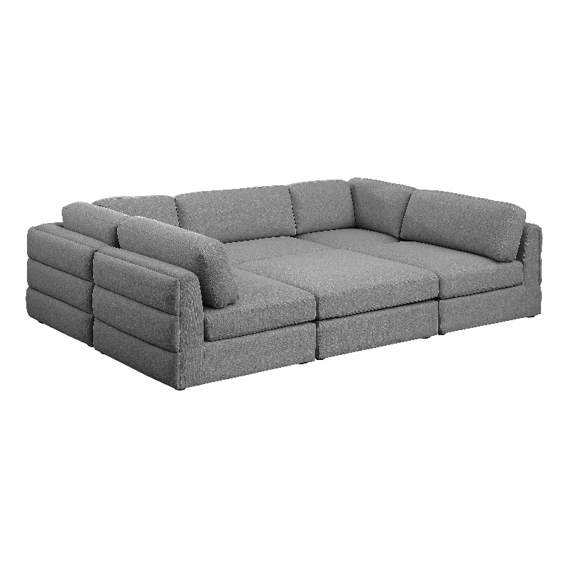 Meridian Furniture Beckham Grey Durable Linen Textured Fabric Modular Sectional