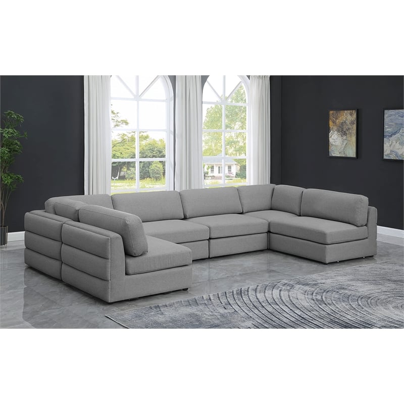 Meridian Furniture Beckham Grey Durable Linen Textured Fabric Modular Sectional